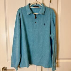 POLO RALPH LAUREN Blue Logo-Embroidered Cotton-Piqué Half-Zip Sweatshirt | XL